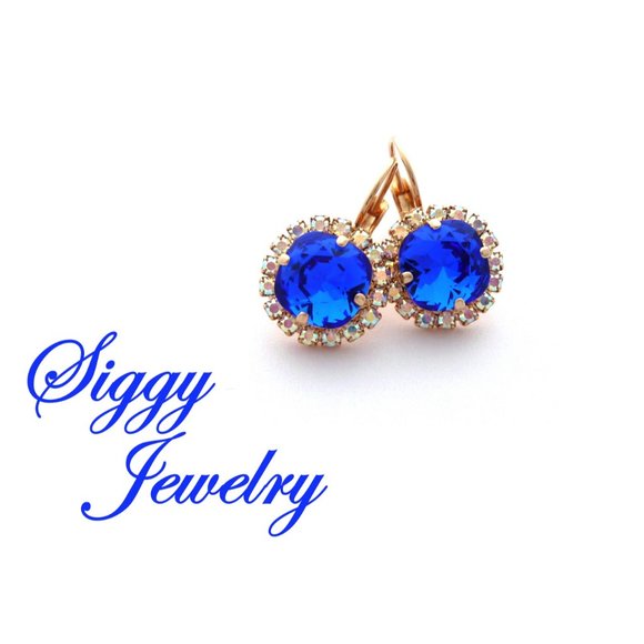 Swarovski Majestic Blue Cushion Cut Halo Earrings - Picture 4 of 6
